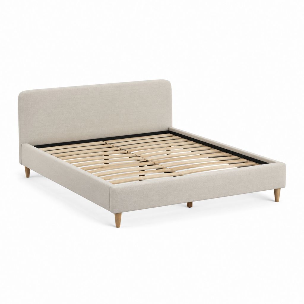 Lit adulte avec cadre beige en polyester rectangulaire 160 x 200 cm