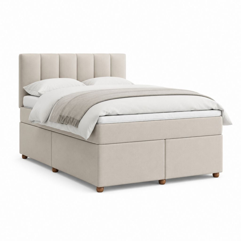 Lit double tapissé beige en polyester rectangulaire 160 x 200 cm