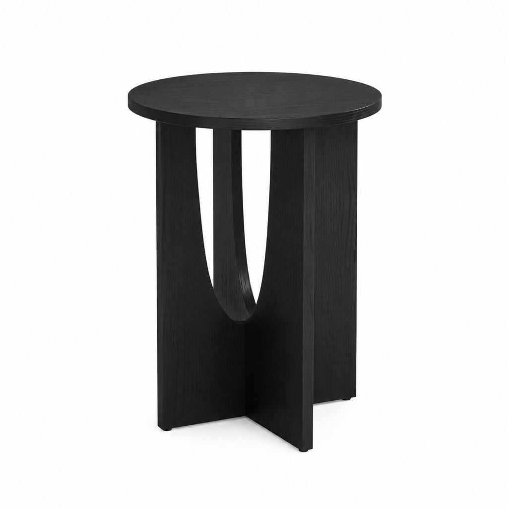 Table d'appoint ronde noire en MDF plaqué bois Ø 50 x H 60 cm