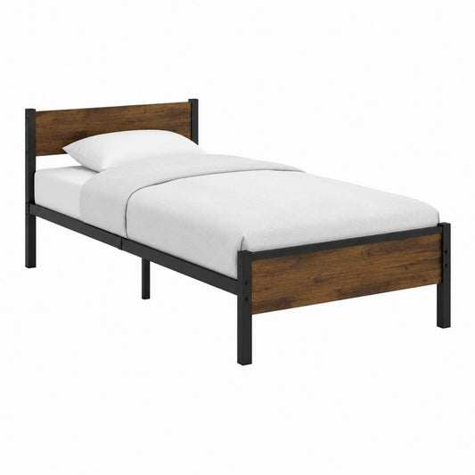 Cadre de lit simple 90 x 190 cm noir et brun en acier et MDF