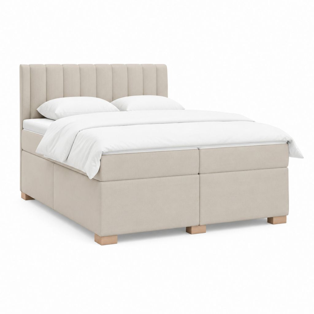 Lit coffre capitonné beige en polyester 160 x 200 cm avec tête de lit haute