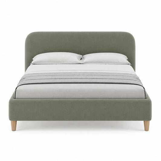 Lit double capitonné vert olive en velours de polyester 160 x 200 cm avec cadre et tête de lit arrondie