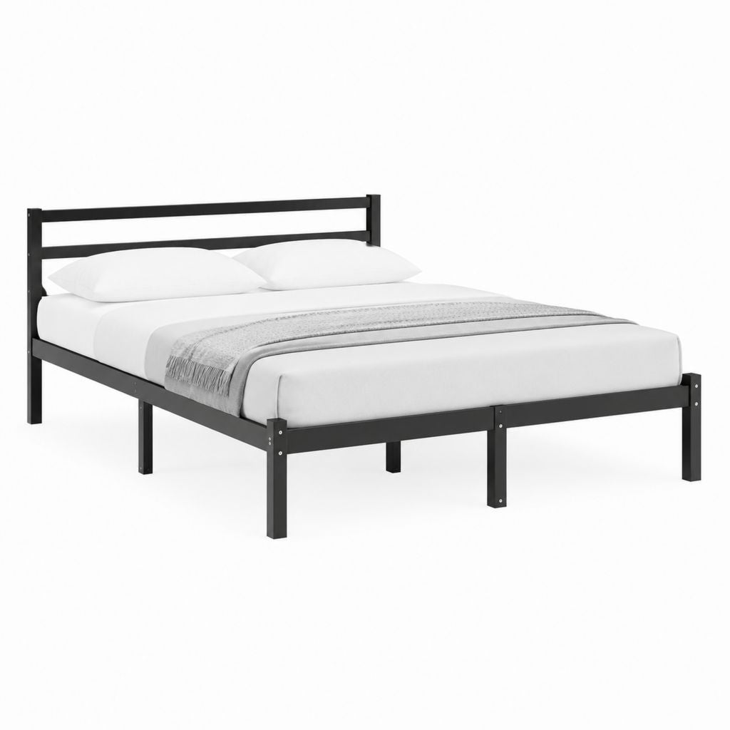 Cadre de lit double noir en acier 140 x 190 cm avec tête de lit