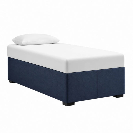 Lit simple sommier tapissier bleu en polyester rectangulaire 90 x 200 cm