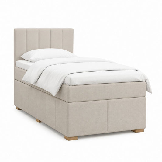 Lit 1 place capitonné beige en polyester avec tête de lit 90 x 200 cm
