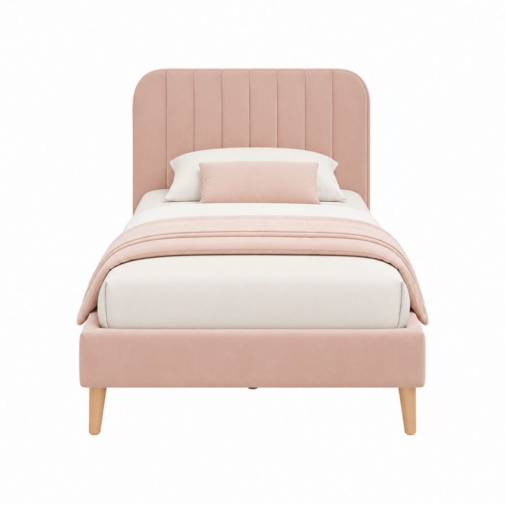 Lit simple capitonné rose en polyester avec sommier 90 x 190 cm