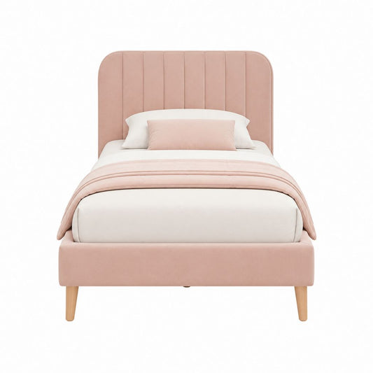 Lit simple capitonné rose en polyester avec sommier 90 x 190 cm