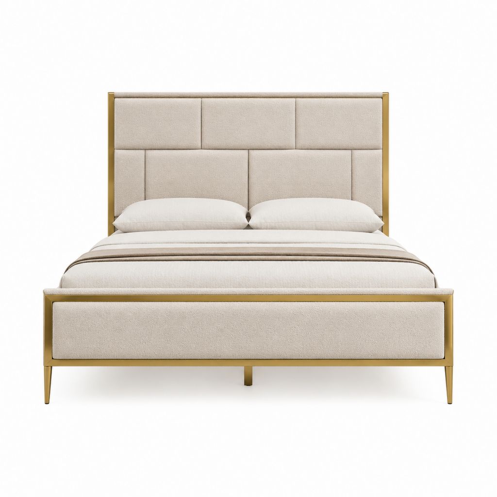 Lit double 160 x 200 cm beige en polyester avec cadre en acier doré