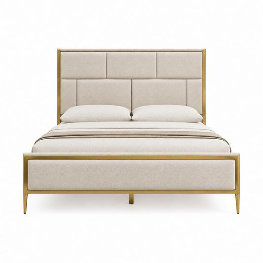 Lit double 160 x 200 cm beige en polyester avec cadre en acier doré