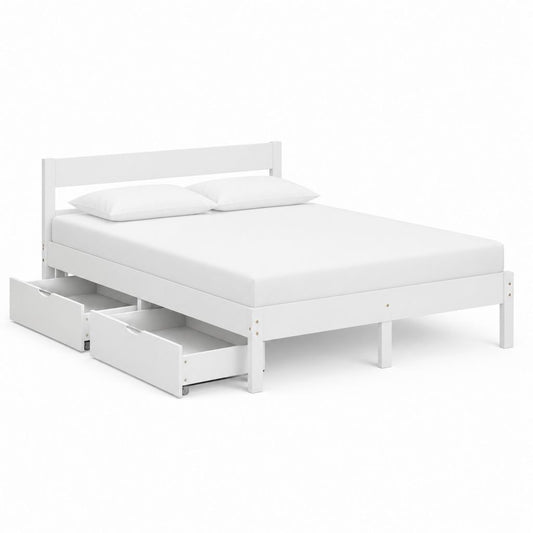 Lit double avec rangement blanc en pin massif rectangulaire 140 x 190 cm