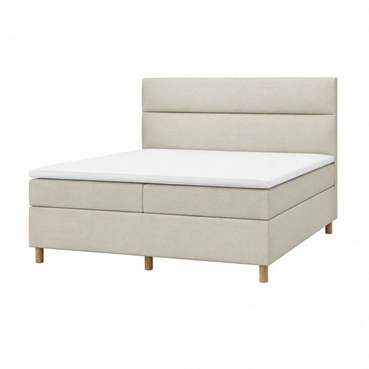Lit continental beige en polyester avec sommier et matelas 180 x 200 cm