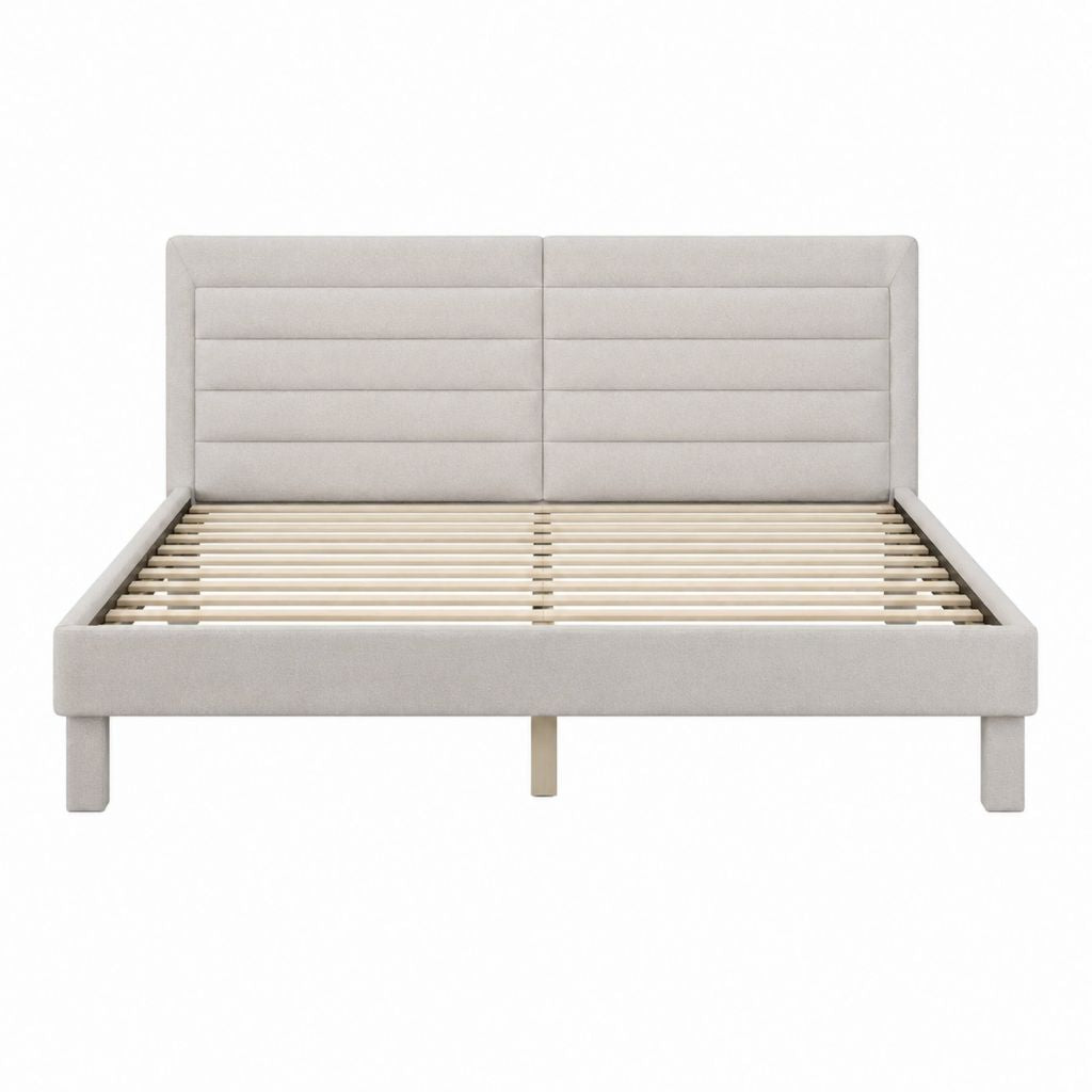 Lit double avec cadre beige en polyester rectangulaire 160 x 200 cm