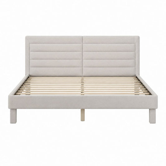 Lit double avec cadre beige en polyester rectangulaire 160 x 200 cm